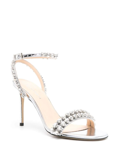 Shop Mach & Mach Audrey Crystal Round Toe Mirror Sandal In Metálico