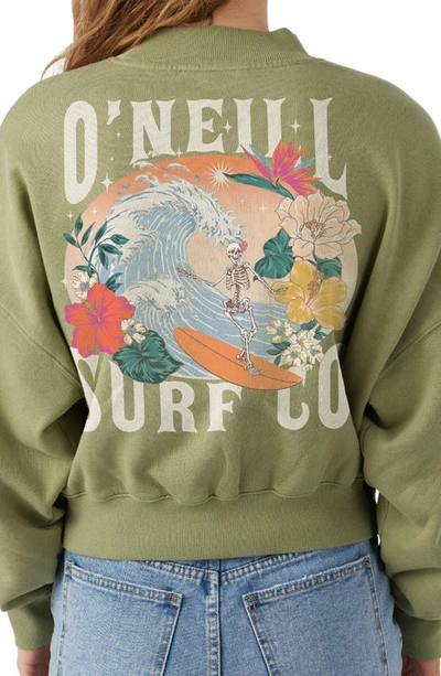 Shop O'neill Moment Crop Graphic Sweatshirt In Oil Green