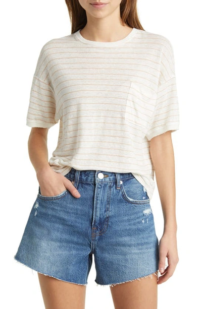 Shop Frame Stripe Organic Linen Pocket T-shirt In Blush Multi