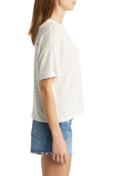 Shop Frame Stripe Organic Linen Pocket T-shirt In Blush Multi