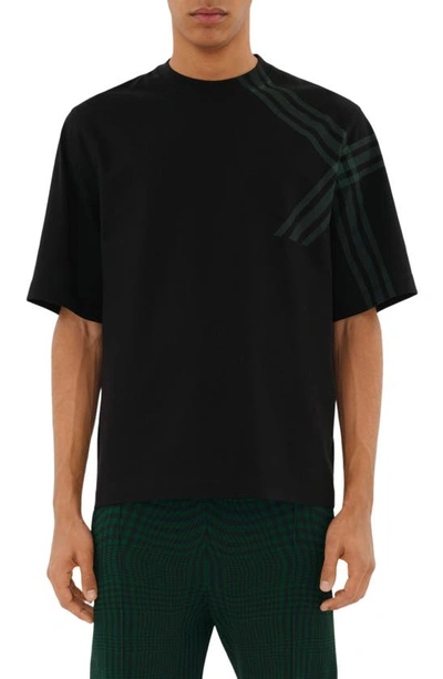 Shop Burberry Placed Check T-shirt In Black With White Check