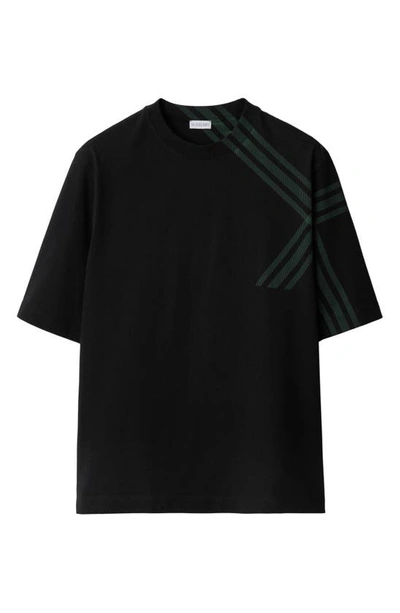 Shop Burberry Placed Check T-shirt In Black With White Check