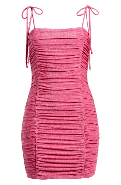 Shop Jump Apparel Shimmer Ruched Party Dress In Hot Pink