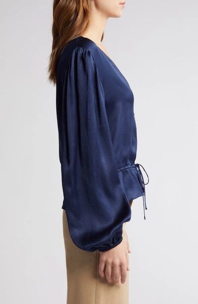 Shop Frame Tie Waist Ruffle Hem Silk Top In Navy