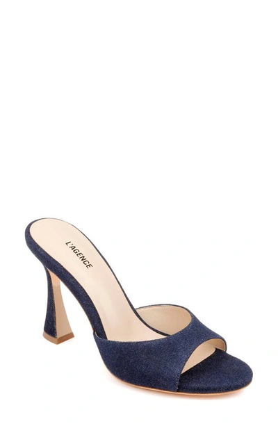Shop L Agence Avery Slide Sandal In Dark Blue Denim