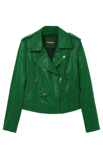 Shop Desigual Harry Faux Leather Moto Jacket In Green