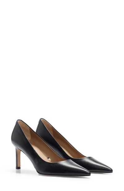 Shop Hugo Boss Janet Pointed Toe Pump In Black Leather