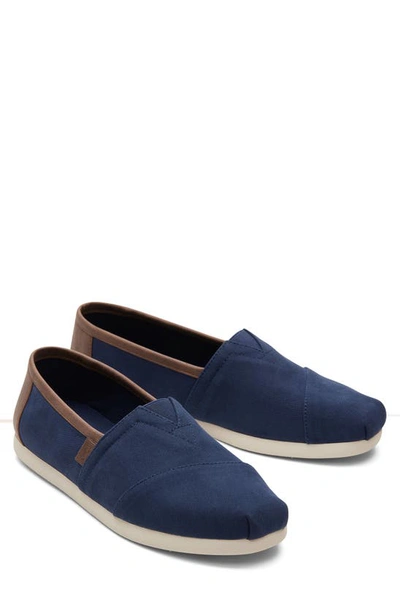 Shop Toms Alpargata Faux Leather Trim Slip-on Sneaker In Navy