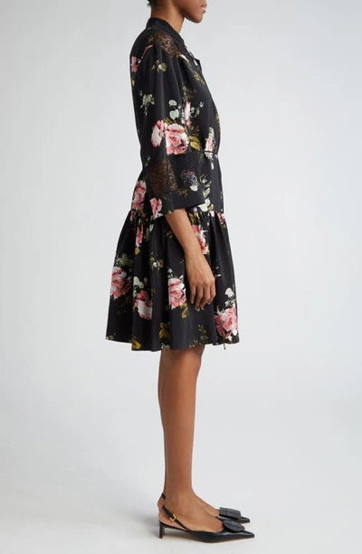 Shop Erdem Lace Inset Floral Tiered Silk Dress In Blush