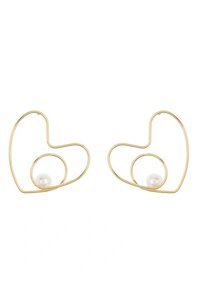 Shop Nakamol Chicago Imitation Pearl Wire Heart Drop Earrings In Gold