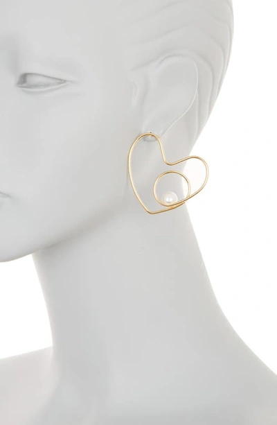 Shop Nakamol Chicago Imitation Pearl Wire Heart Drop Earrings In Gold