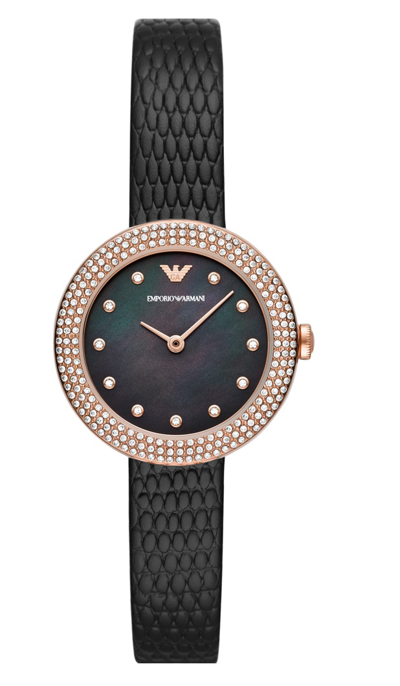 Shop Emporio Armani Quartz Crystal Ladies Watch Ar11433 In Black / Gold Tone / Mother Of Pearl / Rose / Rose Gold Tone