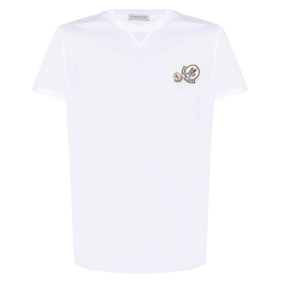Shop Moncler White Maglia Logo Patch Cotton T-shirt