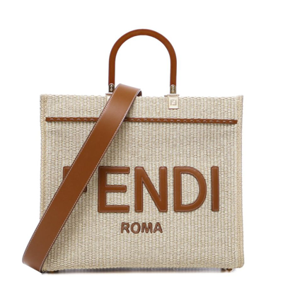 Shop Fendi Sunshine Medium Shopper In Natural Straw In Beige