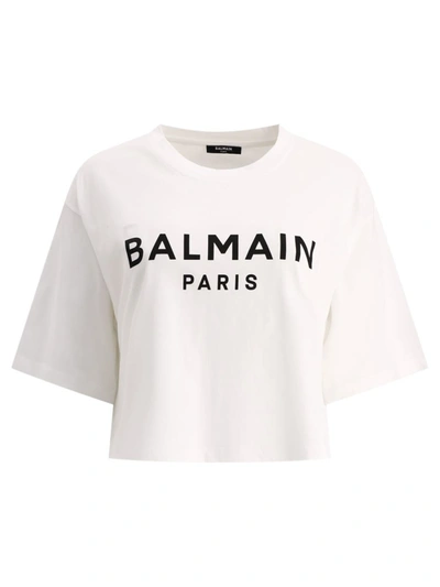 Shop Balmain "" Cropped T-shirt In White