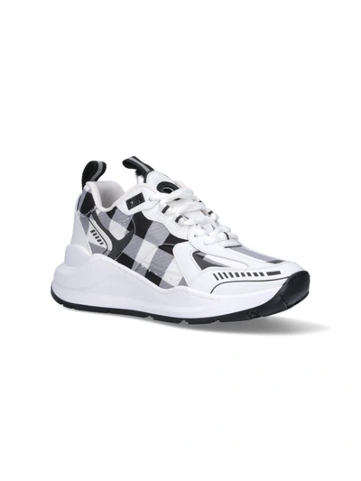Burberry Check And Leather Sneakers In Multicolor