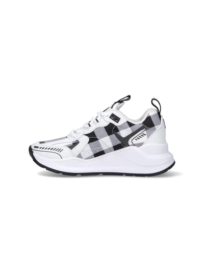 Burberry Check And Leather Sneakers In Multicolor