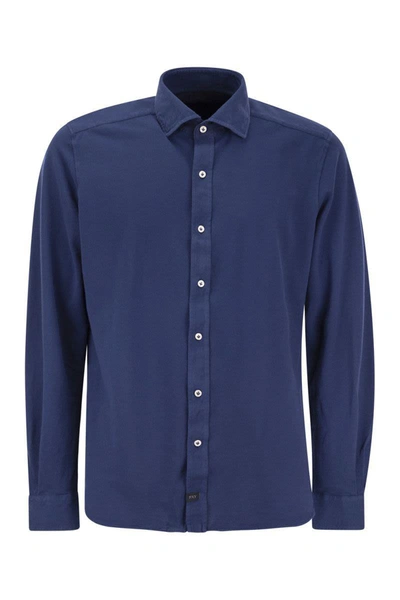 Shop Fay Cotton French Collar Shirt In Blue