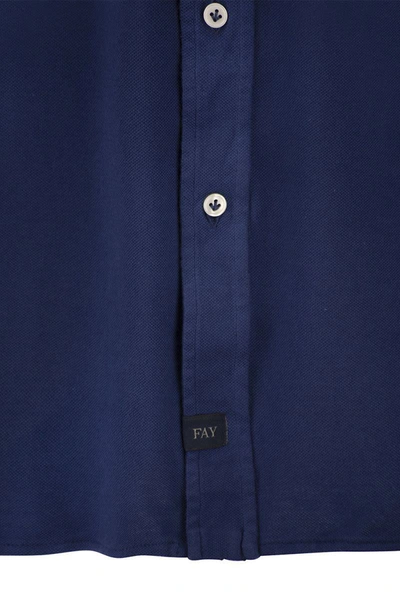 Shop Fay Cotton French Collar Shirt In Blue