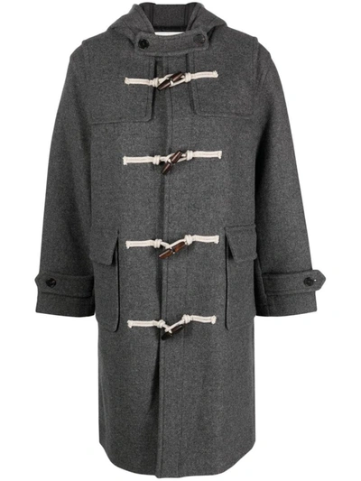 Shop Dunst Wool Blend Duffle Coat In Grey
