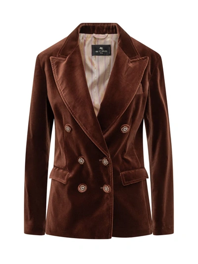 Shop Etro Double-breasted Blazer In Brown