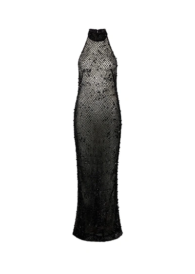 Lapointe Mesh Sequin Halter Open Back Gown In 12