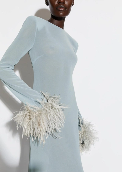 Shop Lapointe Georgette Flare Sleeve Dress With Feathers In 10