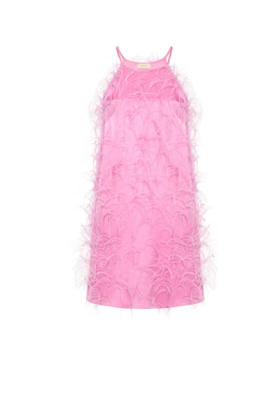 Shop Lapointe Satin Feather Embroidery Mini Dress In L