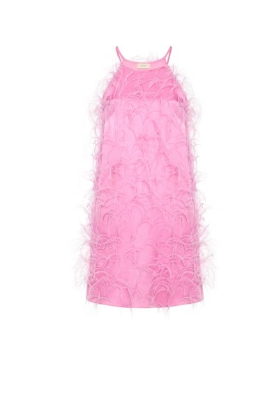 Lapointe Satin Feather Embroidery Mini Dress In L