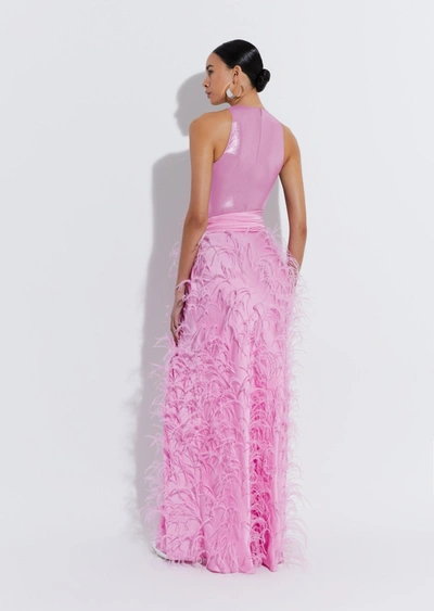 Shop Lapointe Satin Maxi Skirt With Feathers In 14