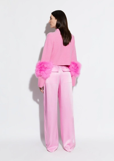 Lapointe Airy Cashmere Cropped Turtleneck With Marabou Feathers