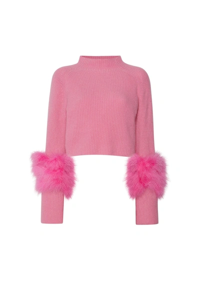 Lapointe Airy Cashmere Cropped Turtleneck With Marabou Feathers