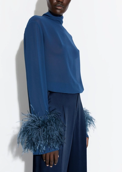 Lapointe Georgette Top With Feathers In 12