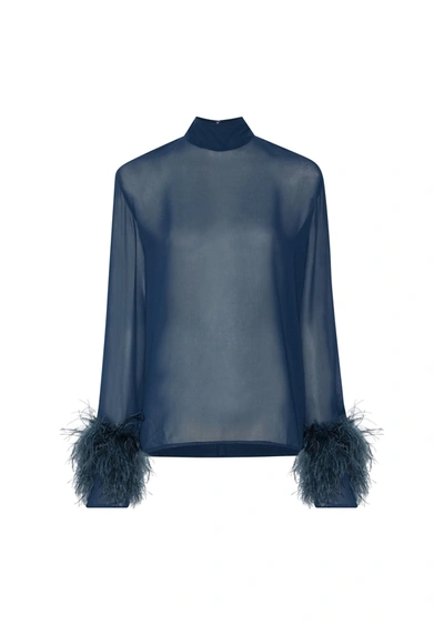 Lapointe Georgette Top With Feathers In 12