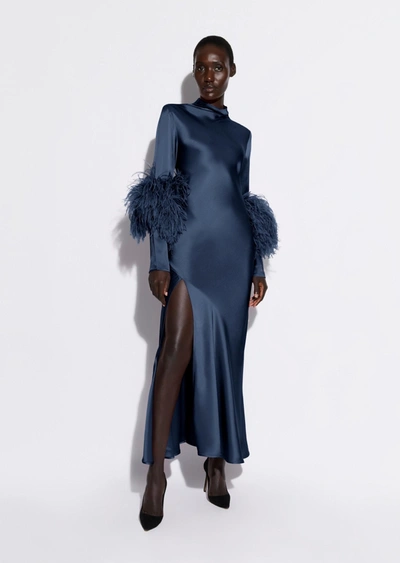 Shop Lapointe Satin Bias Feather Dress With Slit In 14