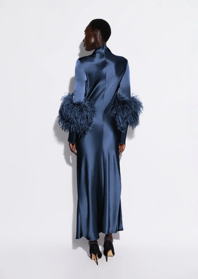 Shop Lapointe Satin Bias Feather Dress With Slit In 14