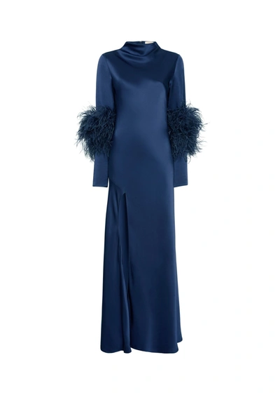 Shop Lapointe Satin Bias Feather Dress With Slit In 14