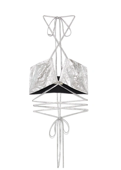 Shop Lapointe Crinkle Metallic Tie Bra Top In 12