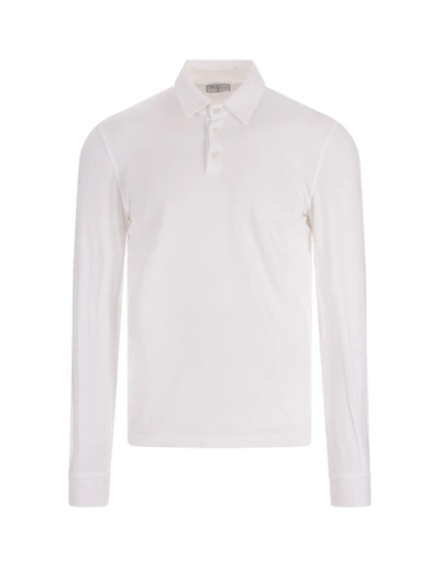 Shop Fedeli Long Sleeve Polo Shirt In White