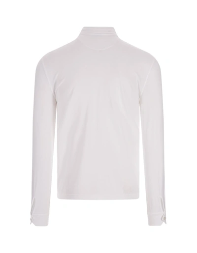 Shop Fedeli Long Sleeve Polo Shirt In White