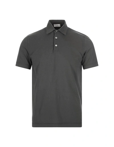 Shop Fedeli Short-sleeved Polo Shirt In Dark Cotton In Grey