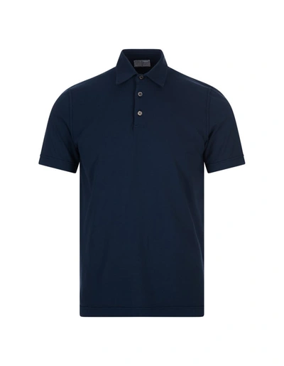Shop Fedeli Short-sleeved Polo Shirt In Navy Cotton In Blue
