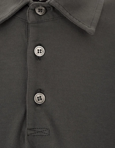 Shop Fedeli Short-sleeved Polo Shirt In Dark Cotton In Grey