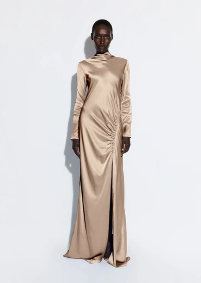 Lapointe Satin Bias Tab Gown With Slit In 14