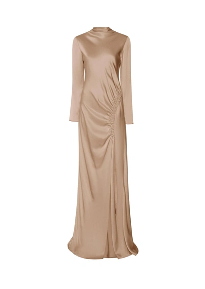 Lapointe Satin Bias Tab Gown With Slit In 14