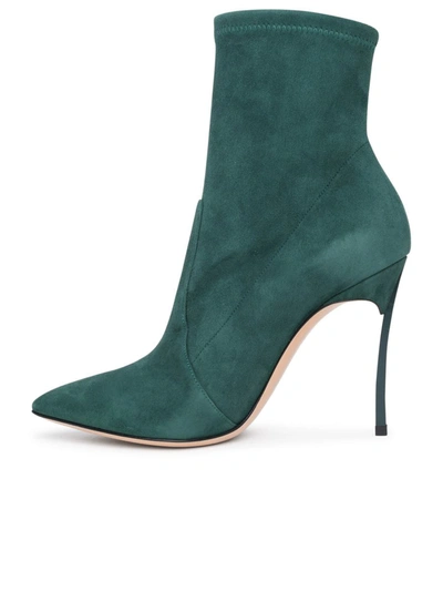 Shop Casadei Green Suede Blade Ankle Boots