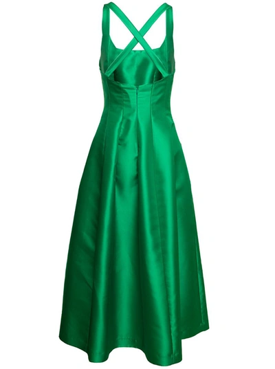 Shop Plain Maxi Green Dress With Pleated Skirt And Criss-cross Straps Woman