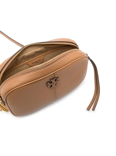 Shop Tory Burch 'mcgraw' Beige Crossbody Bag With Double T Detail In Grained Leather Woman In Brown