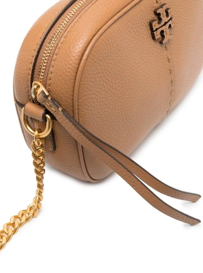 Shop Tory Burch 'mcgraw' Beige Crossbody Bag With Double T Detail In Grained Leather Woman In Brown
