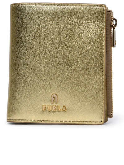Shop Furla 'camelia' Laminated Gold Leather Wallet